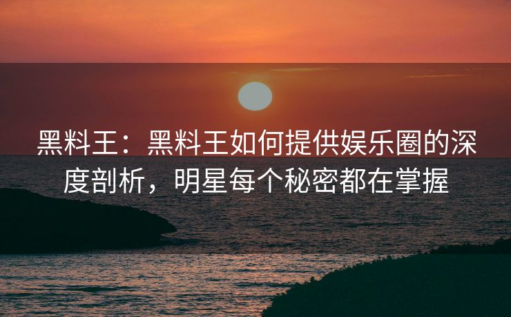黑料王：黑料王如何提供娱乐圈的深度剖析，明星每个秘密都在掌握