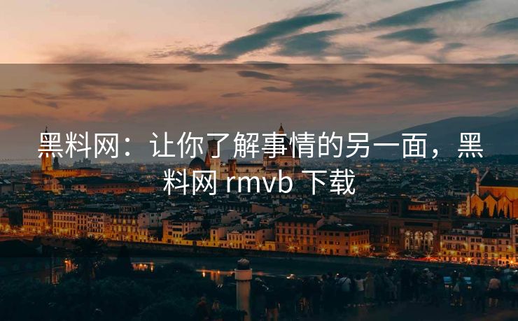 黑料网：让你了解事情的另一面，黑料网 rmvb 下载